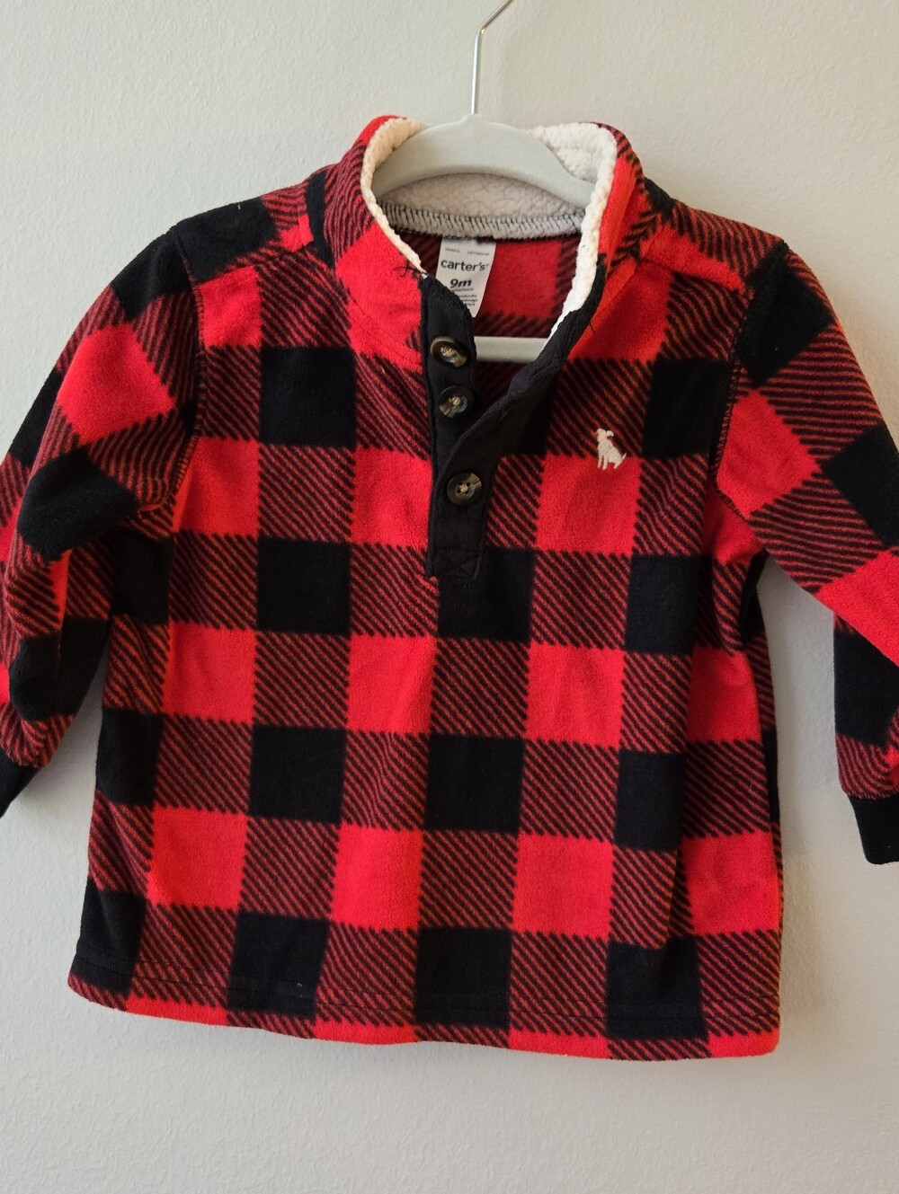 Carter's Red & Black Buffalo Plaid Sherpa-Lined Henley Pullover - Kids